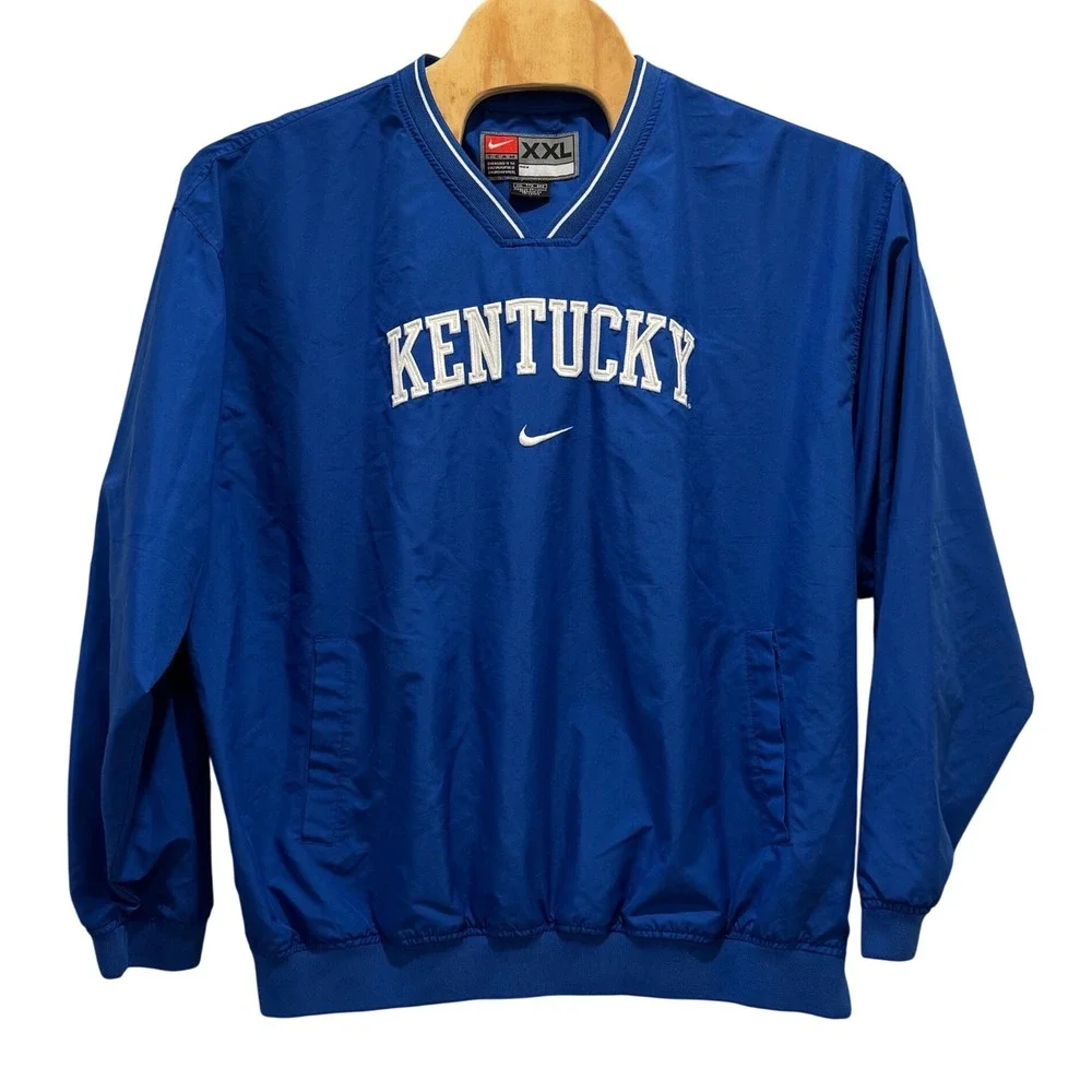 Nike Kentucky Wildcats Windbreaker Pullover Mens XXL Blue V-Neck Side Zip Y2K